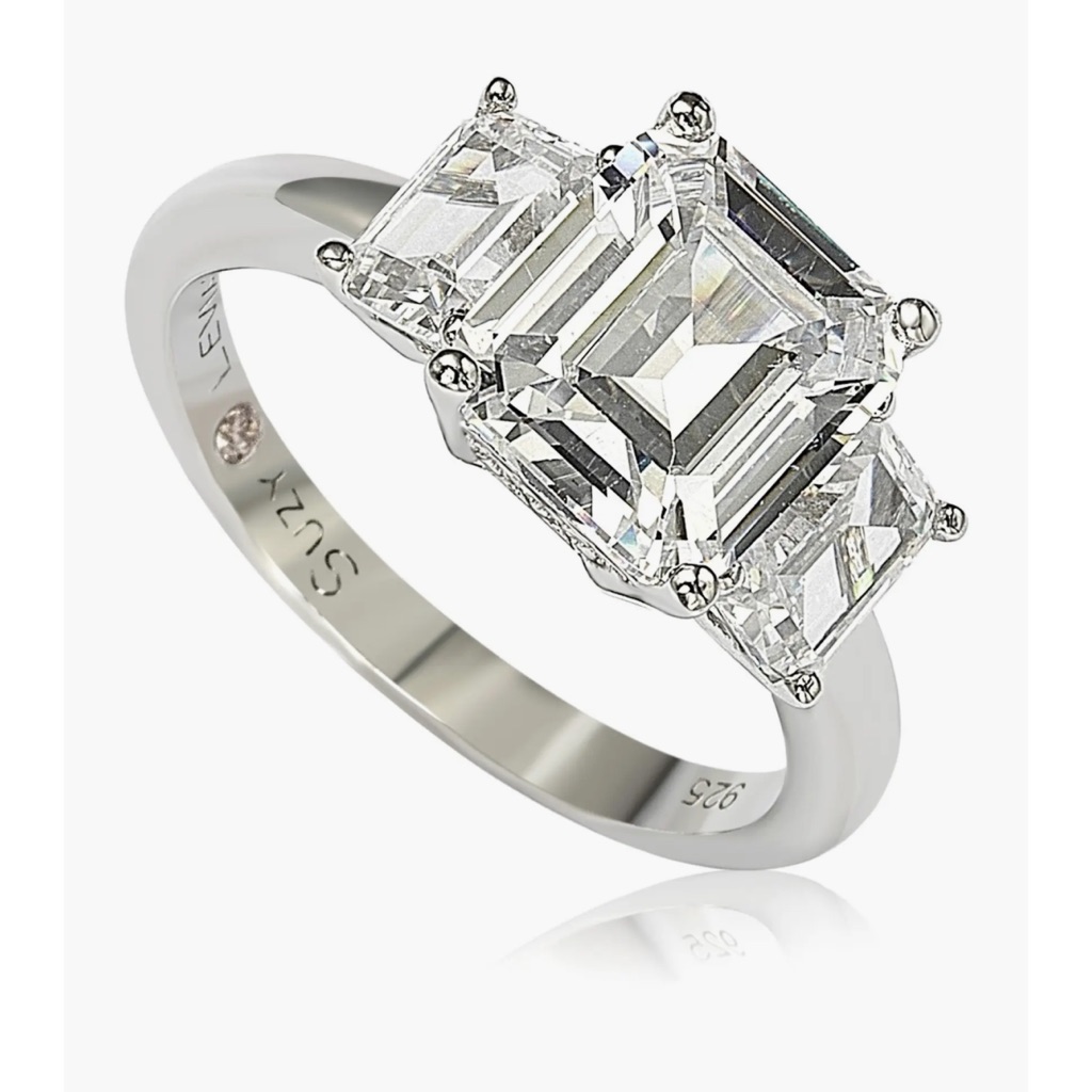 Suzy Levian Emerald-Cut 3-Stone Cz Bridal Ring New 133$